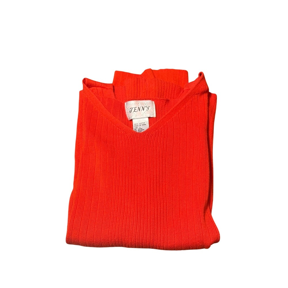 JENNY Womens Top Sleeveless V Neck Red Ribbed Knit Cotton Tank Top Large